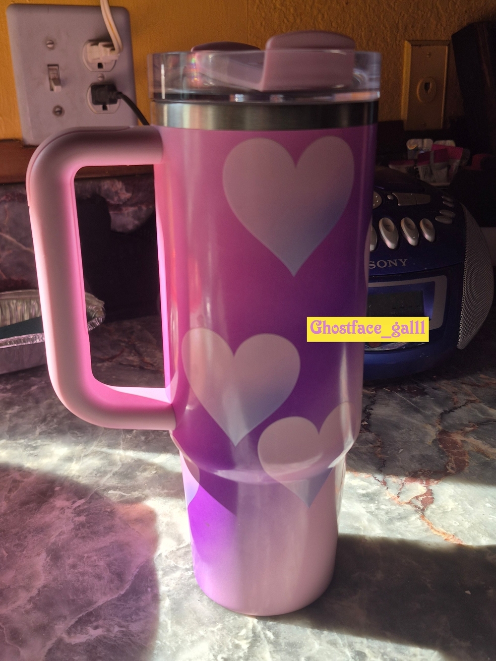 2025 Valentine's Day Stanley Pink Heart Travel Mug with Handle 30oz - Picture 3 of 4